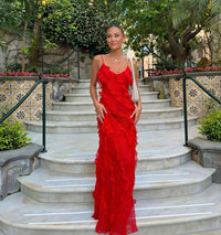Briar Textured Ruffle Trim Strappy Fitted Column Maxi Dress