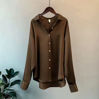 Edwige Drop Shoulder Curved Hem Oversized Fluid Satin Shirt