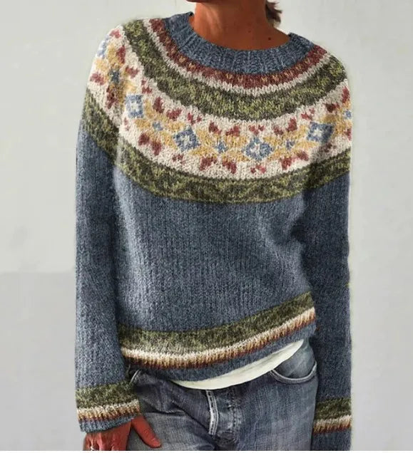Clemence Multi Stripe Fine Knit Relaxed Crew Neck Jumper - Grey/Stars