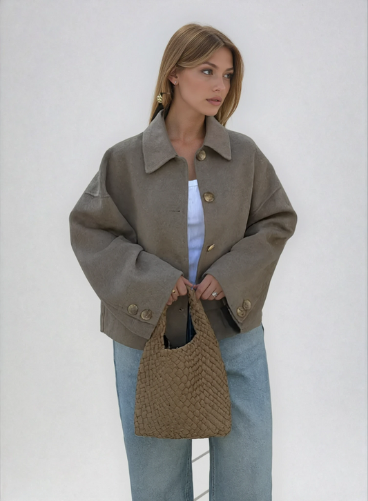 Kira Oversized Boxy Short Button Front Overcoat Jacket