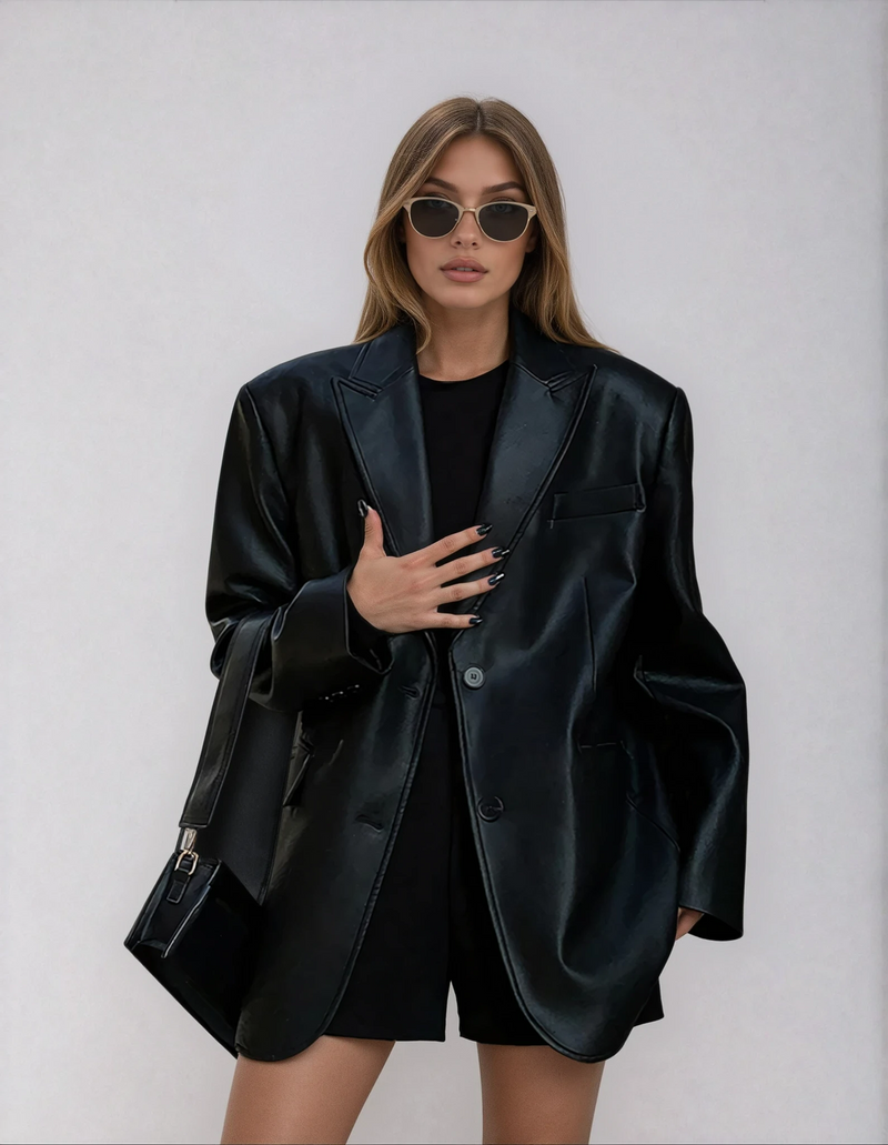 Solene Oversized Wide Lapel Boxy Longline Shirt Jacket