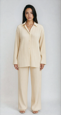 Willa Fine Pleat Collared Shirt and Wide Trouser Set