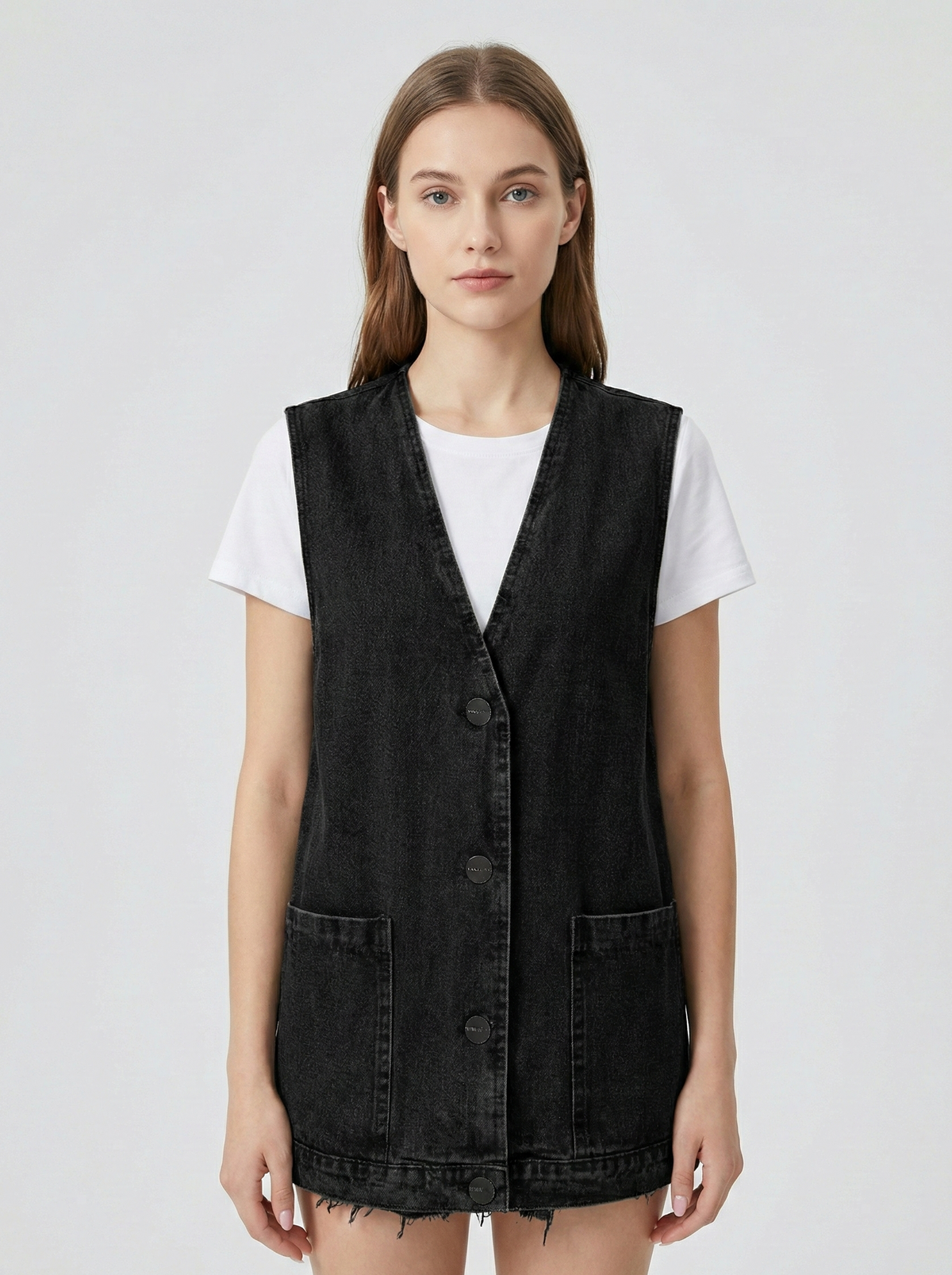 Laurel Deep V Patch Pocket Sleeveless Longline Gilet Waistcoat