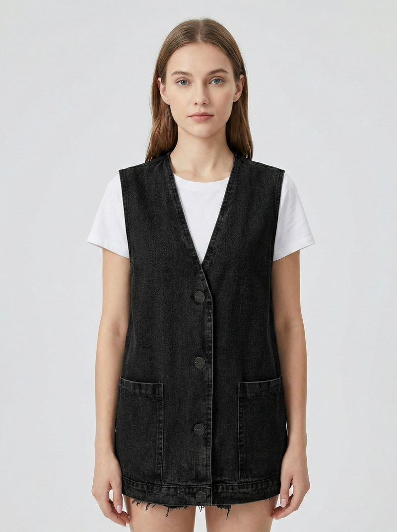 Laurel Deep V Patch Pocket Sleeveless Longline Gilet Waistcoat