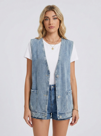 Laurel Deep V Patch Pocket Sleeveless Longline Gilet Waistcoat