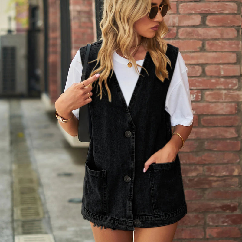 Laurel Deep V Patch Pocket Sleeveless Longline Gilet Waistcoat