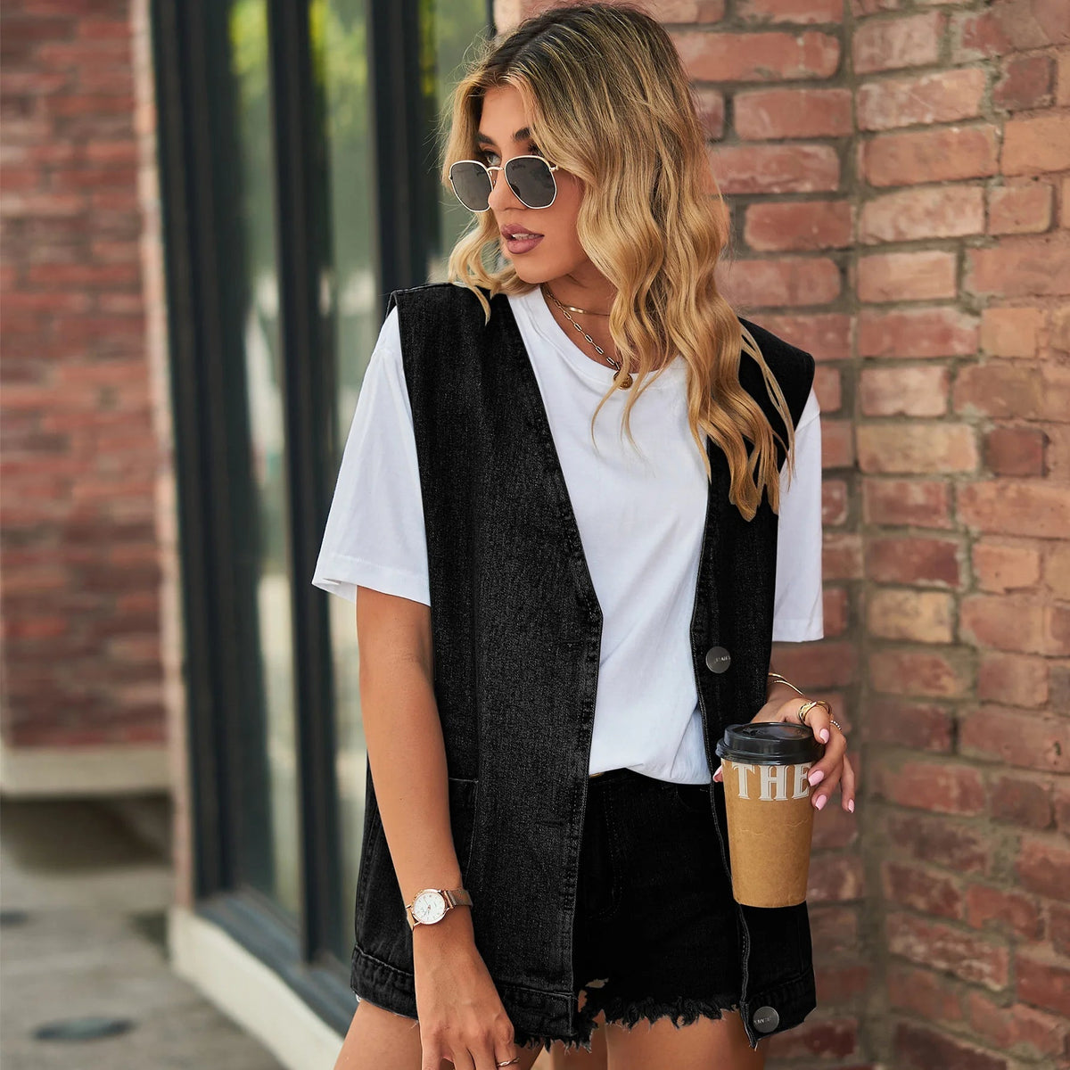 Laurel Deep V Patch Pocket Sleeveless Longline Gilet Waistcoat