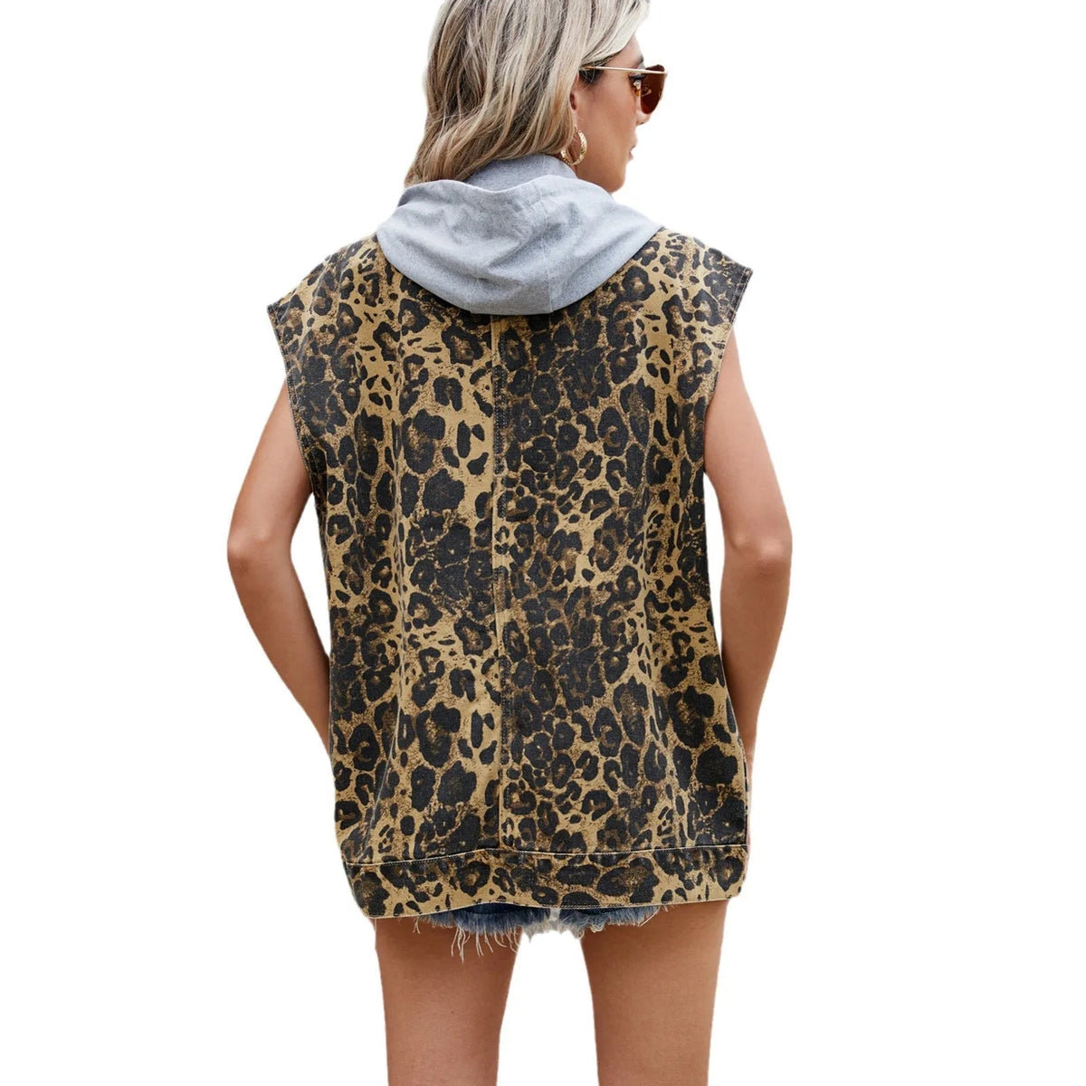 Katriona Animal Print Collared Sleeveless Longline Gilet Vest