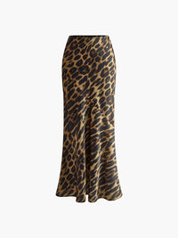 Perrette Animal Print Bias Cut Fitted Long Fishtail Maxi Skirt
