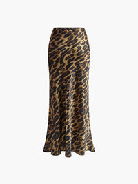Perrette Animal Print Bias Cut Fitted Long Fishtail Maxi Skirt