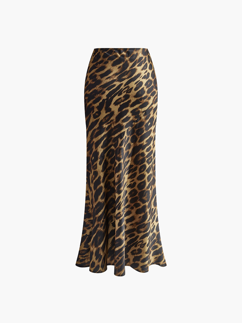 Perrette Animal Print Bias Cut Fitted Long Fishtail Maxi Skirt