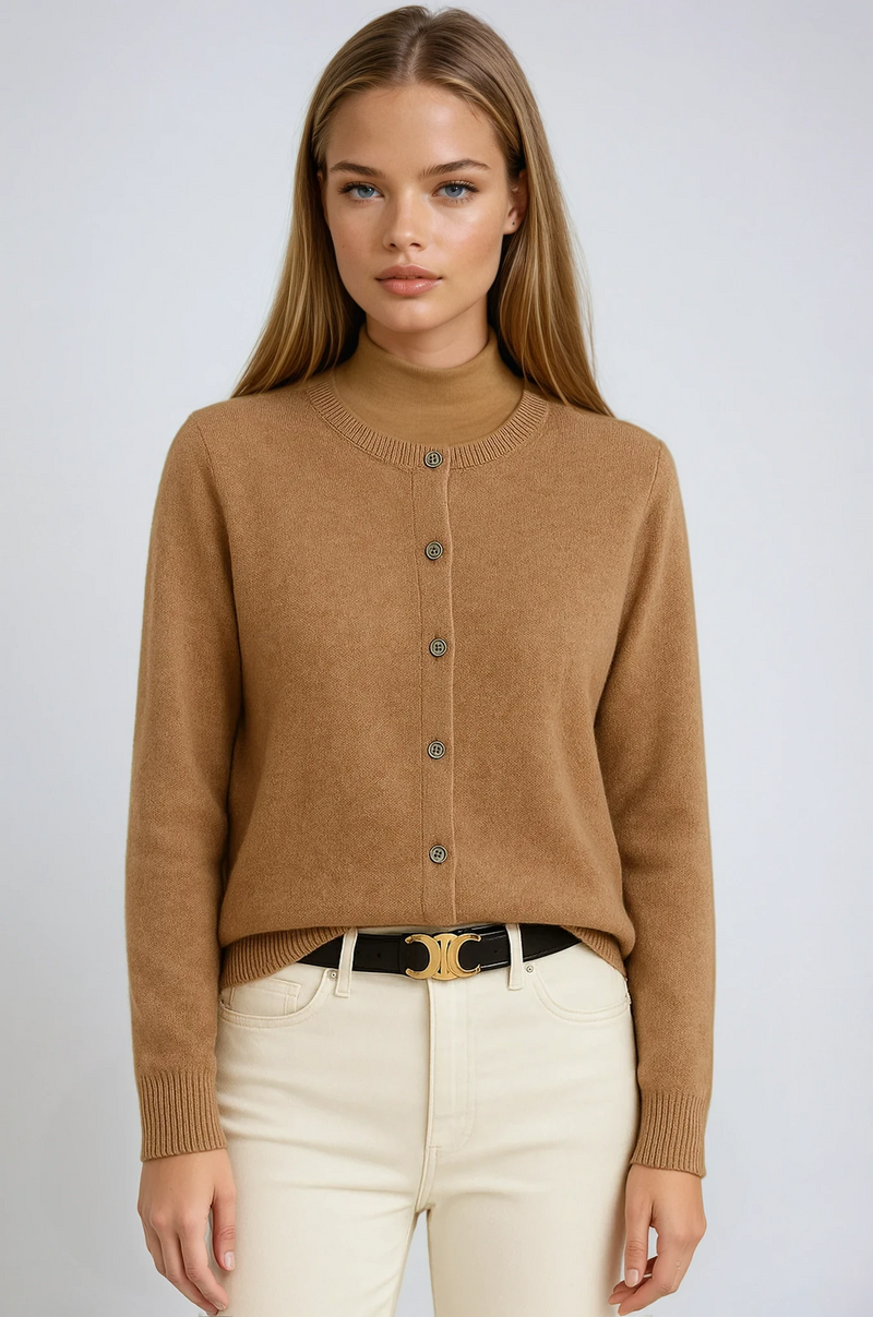 Coralie Plain Round Neck Button Front Everyday Knit Cardigan