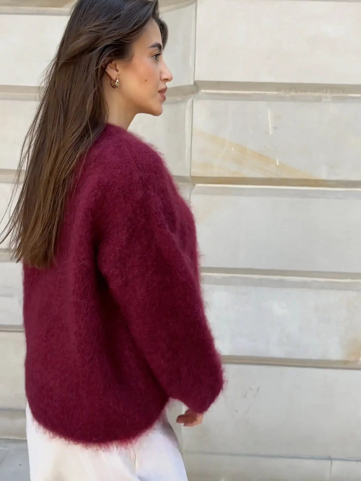 Eira Brushed Soft Oversized Crew Neck Slouch Knit Jumper - Burgundy