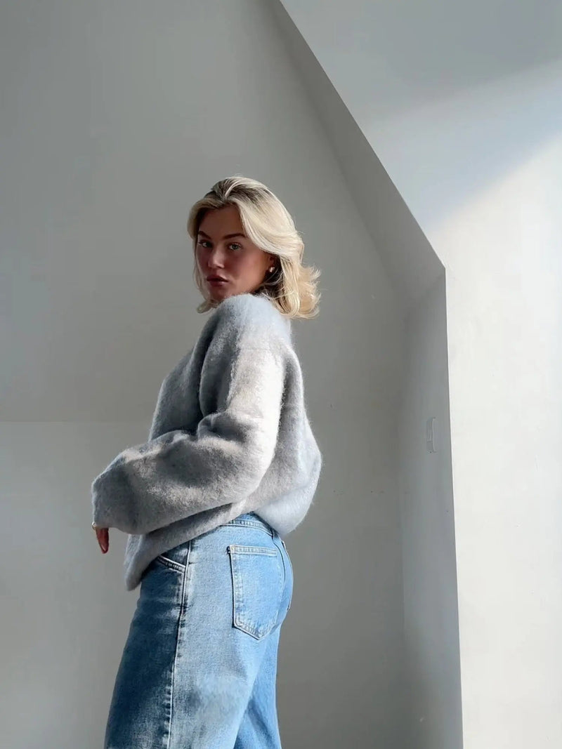 Eira Brushed Soft Oversized Crew Neck Slouch Knit Jumper