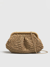 Celeste Woven Straw Frame Clasp Slouch Clutch