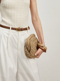Celeste Woven Straw Frame Clasp Slouch Clutch
