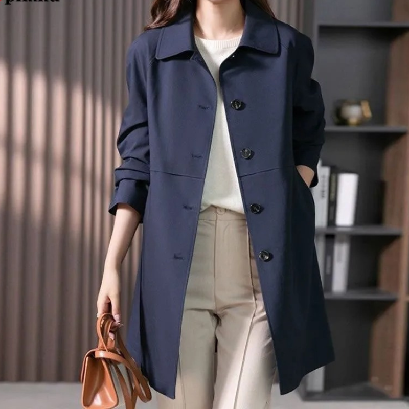 Anouk Flat Collar Single Breasted Longline Rain Mac Coat