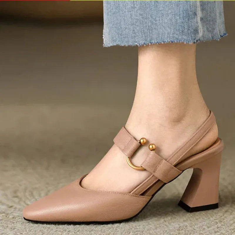 Armelle Pointed Toe Ring Detail Buckled Strap Mary Jane Shoes