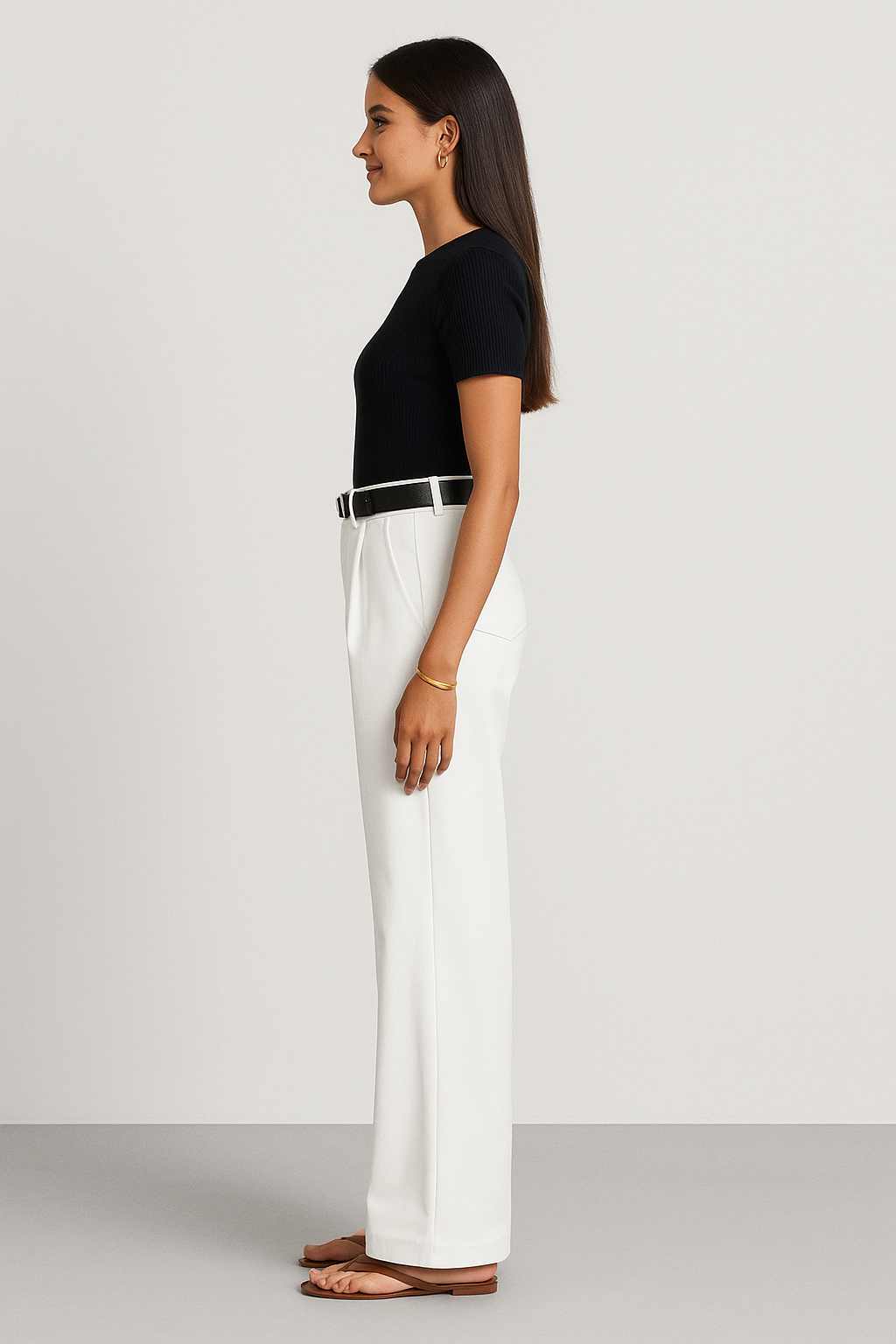 Raymonde Contrast Waistband Tailored High Rise Wide Leg Trousers