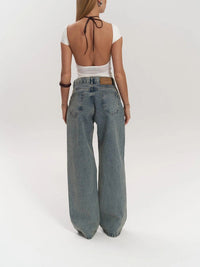 Renee Sheer Mesh Panel Insert Wide Leg Denim Jeans