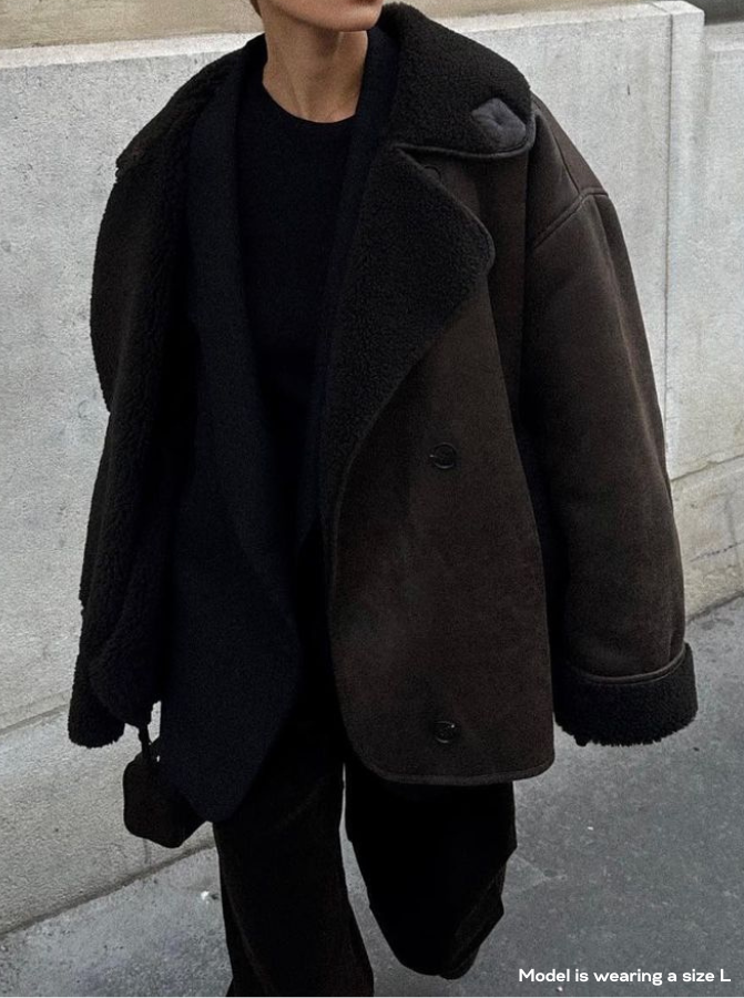 Liesel Contrast Shearling Collar Oversized Aviator Jacket