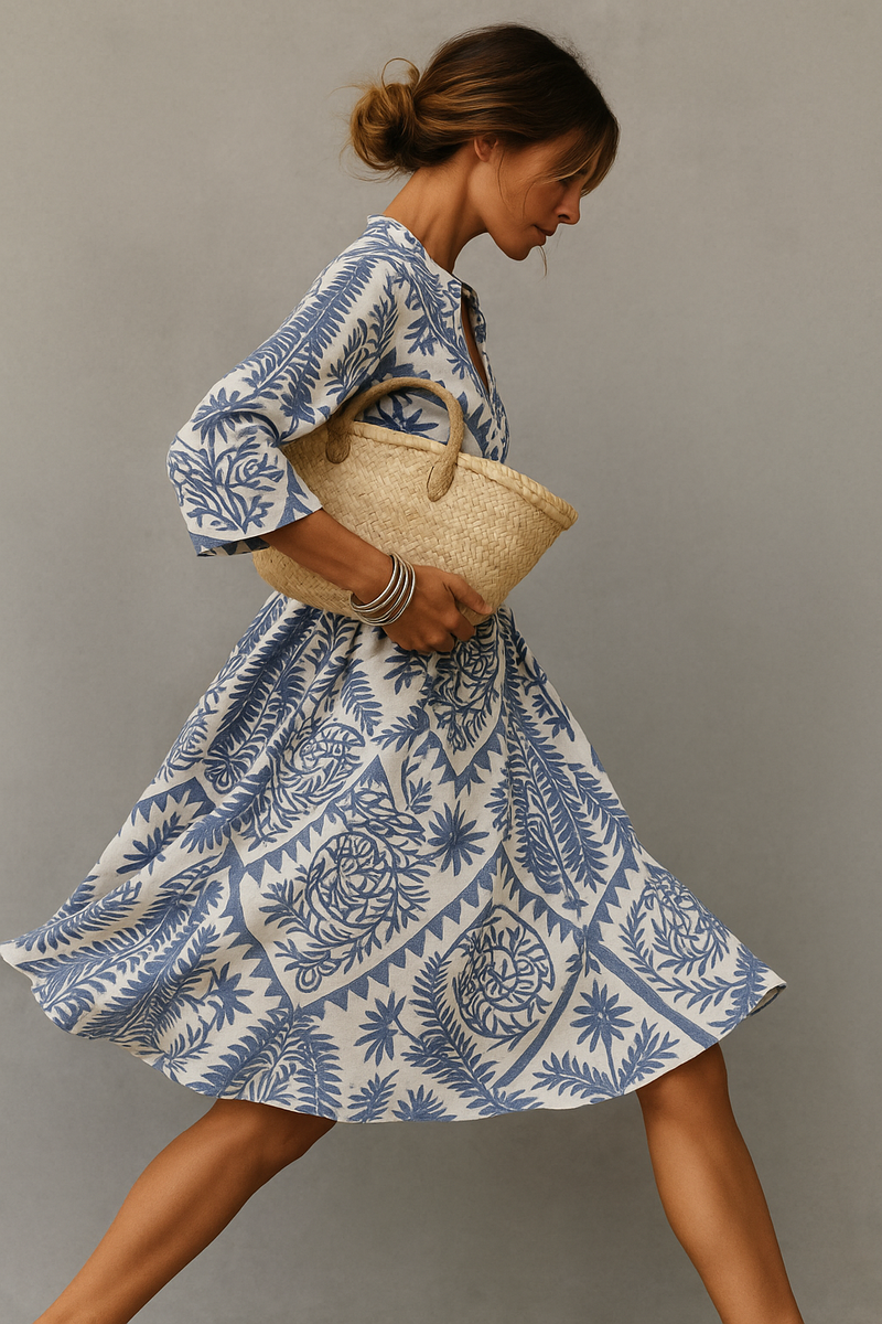 Corinne Two Tone Print Blouson Sleeve Tiered Hem Mini Dress