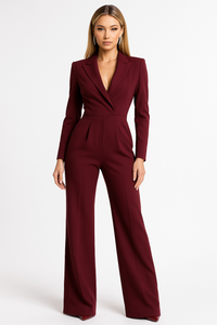 Katya Tailored Wrap Front Long Sleeve Wide Leg Jumpsuit