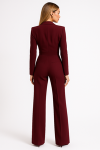 Katya Tailored Wrap Front Long Sleeve Wide Leg Jumpsuit