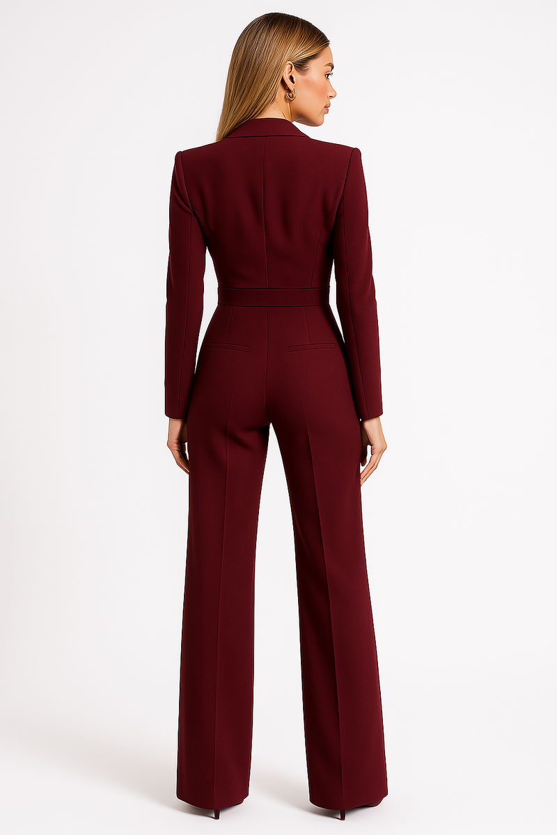 Katya Tailored Wrap Front Long Sleeve Wide Leg Jumpsuit