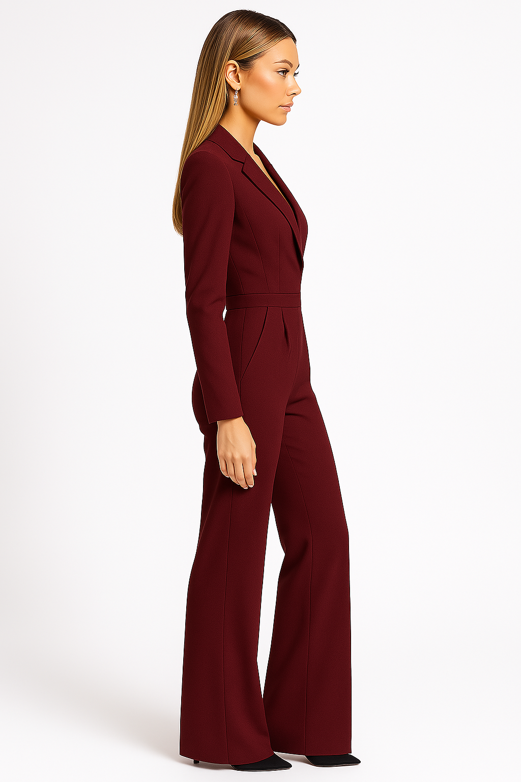 Katya Tailored Wrap Front Long Sleeve Wide Leg Jumpsuit