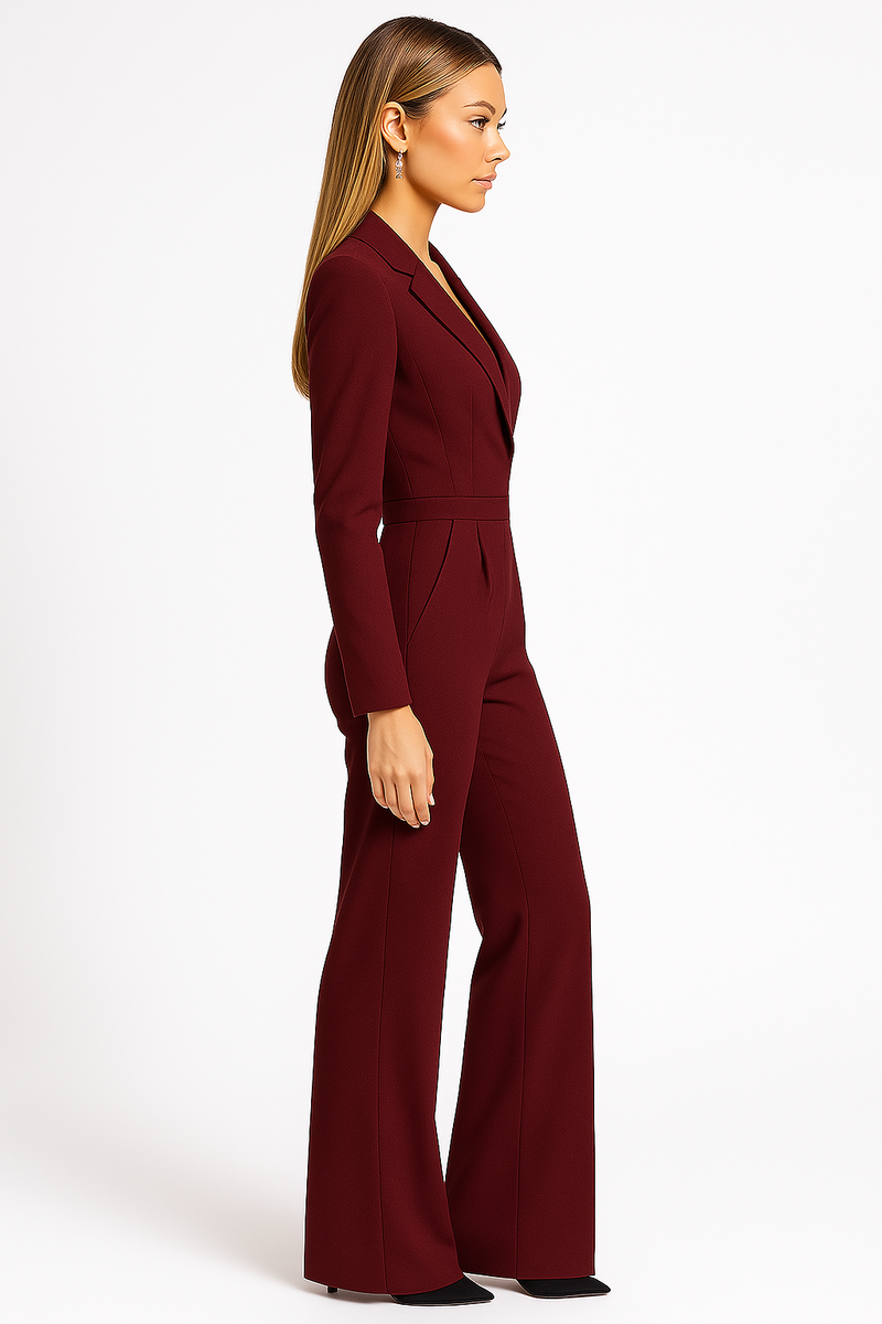 Katya Tailored Wrap Front Long Sleeve Wide Leg Jumpsuit