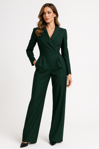 Katya Tailored Wrap Front Long Sleeve Wide Leg Jumpsuit