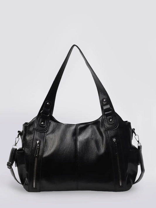 Indie Multi Zip Compartment Slouchy Work Shoulder Bag - Black