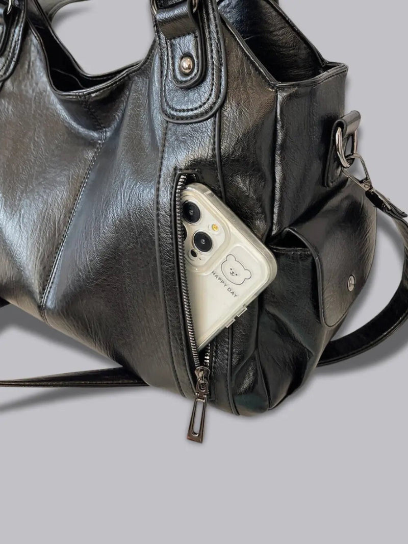 Indie Multi Zip Compartment Slouchy Work Shoulder Bag