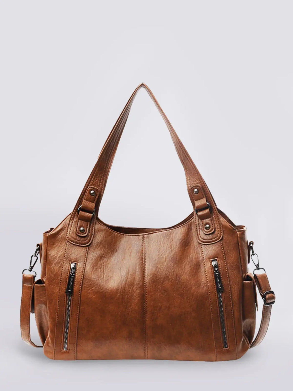 Indie Multi Zip Compartment Slouchy Work Shoulder Bag - Brown