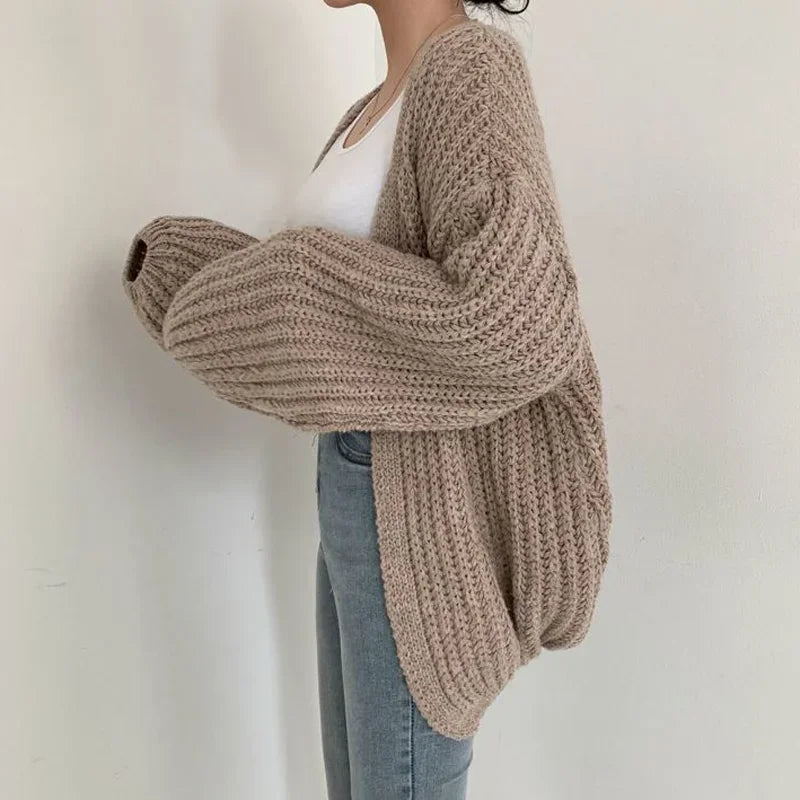 Georgiana Chunky Rib Balloon Sleeve Oversized Open Cardigan
