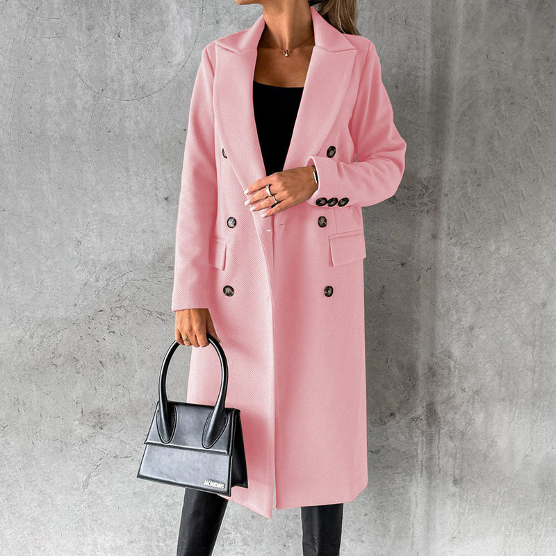 Sylvie Peak Lapel Fitted Double Breasted Longline Coat