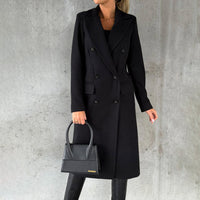 Sylvie Peak Lapel Fitted Double Breasted Longline Coat