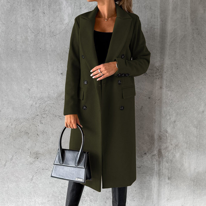 Sylvie Peak Lapel Fitted Double Breasted Longline Coat