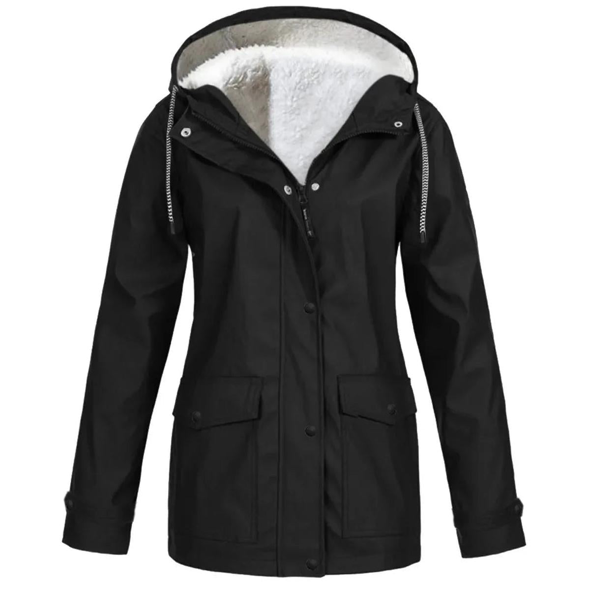Tamsin Sherpa Lined Hood Drawstring Waist Utility Parka - Black