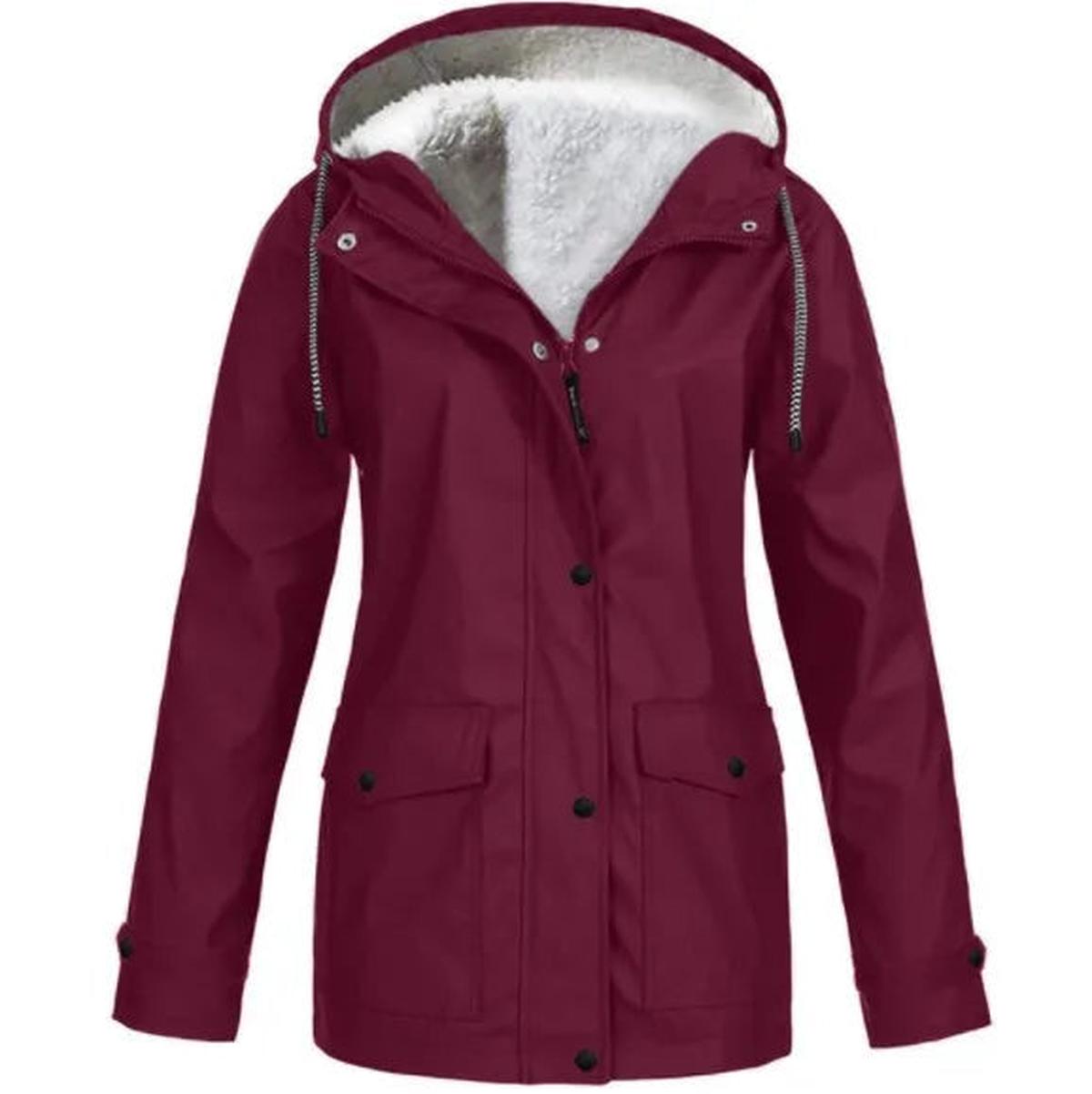 Tamsin Sherpa Lined Hood Drawstring Waist Utility Parka - Burgundy