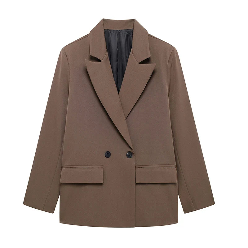 Jade Everyday Relaxed Double Breasted Boyfriend Blazer - Light Brown