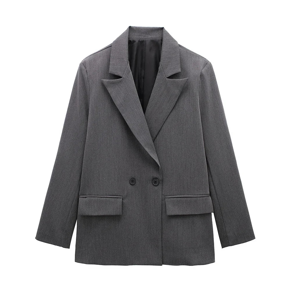 Jade Everyday Relaxed Double Breasted Boyfriend Blazer - Grey