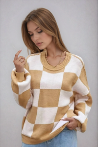 Honor Checkerboard Two Tone Oversized Drop Shoulder Jumper