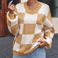 Honor Checkerboard Two Tone Oversized Drop Shoulder Jumper