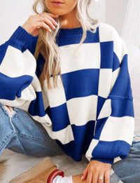 Honor Checkerboard Two Tone Oversized Drop Shoulder Jumper