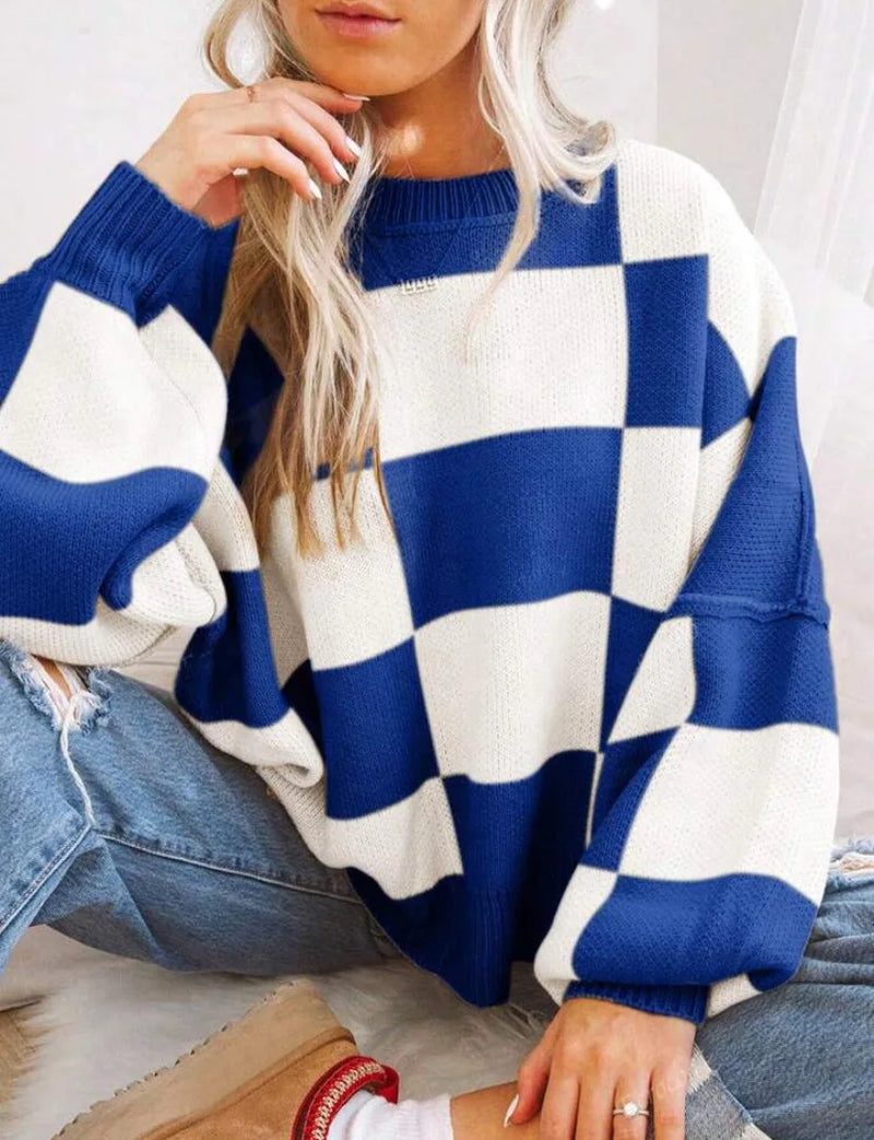 Honor Checkerboard Two Tone Oversized Drop Shoulder Jumper
