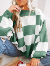 Honor Checkerboard Two Tone Oversized Drop Shoulder Jumper
