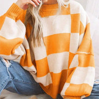 Honor Checkerboard Two Tone Oversized Drop Shoulder Jumper