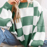 Honor Checkerboard Two Tone Oversized Drop Shoulder Jumper